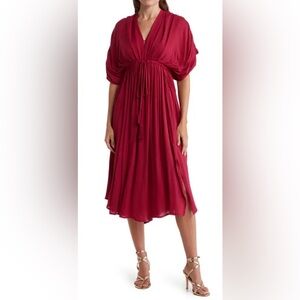 Wishlist Dolman Sleeve Tie Waist Midi Dress size S color burgundy 100% Rayon